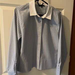 Striped Button-Up Shirt with White Collar